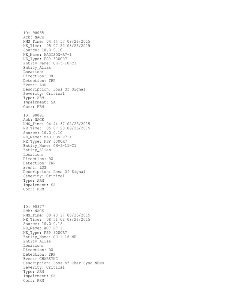Critical Alarm Summary for ADVA R7 | PDF