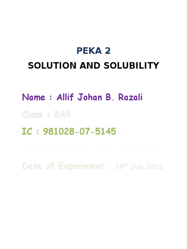 Solution and Solubility: Peka 2 | PDF