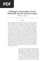 Heidegger's Parmenides: Greek Modernity and The Classical Legacy