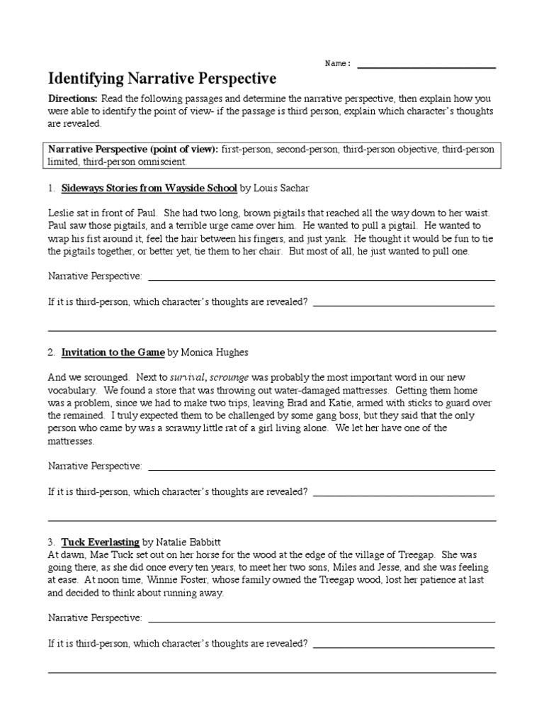 identifying narrative perspective | Narration | Children's Literature