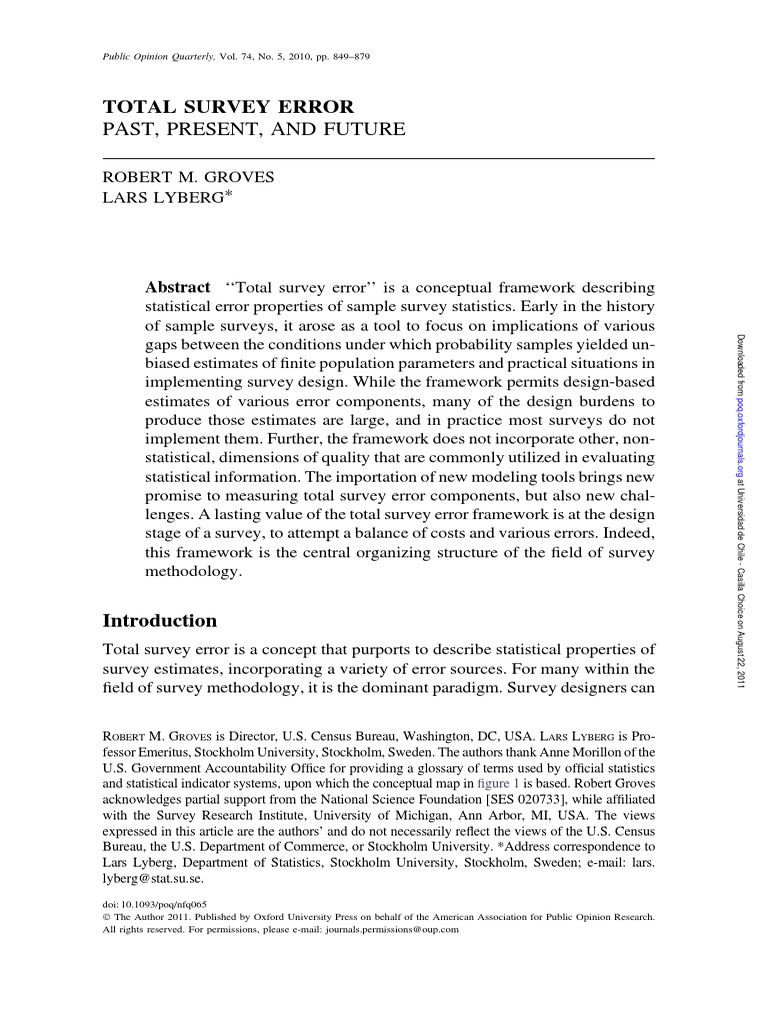 2010 Groves Total Survey Error PDF | PDF | Survey Methodology | Statistics