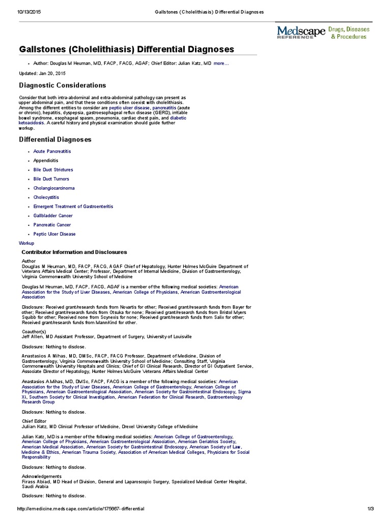 Gallstones (Cholelithiasis) Differential Diagnoses PDF Doctor Of