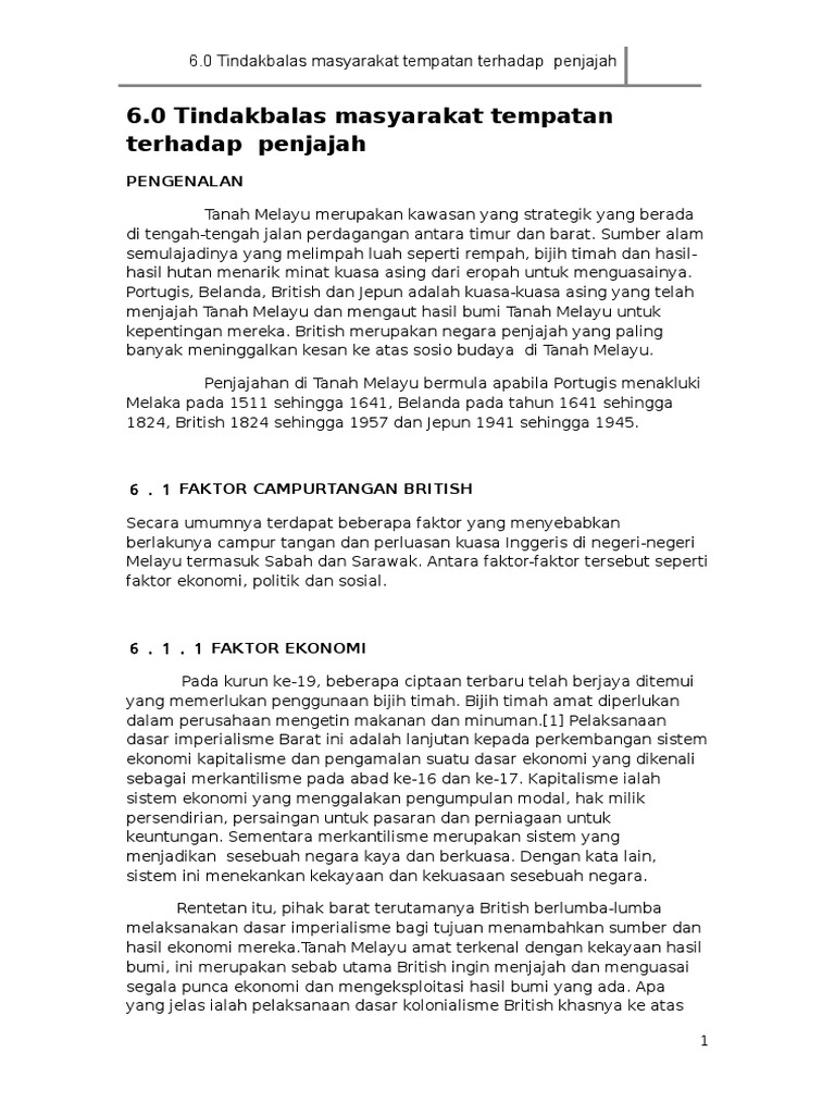 6 0 Tindakbalas Masyarakat Tempatan Terhadap Penjajah Pdf