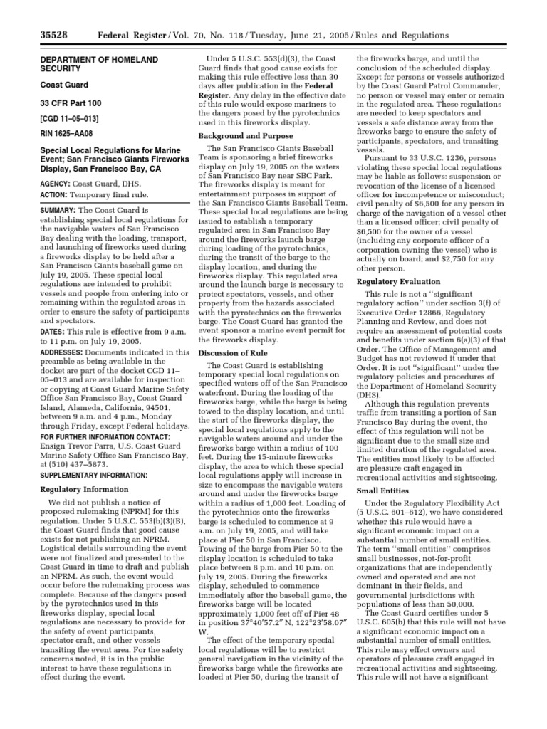 Rule Ports And Waterways Safety Regulated Navigation Areas Safety