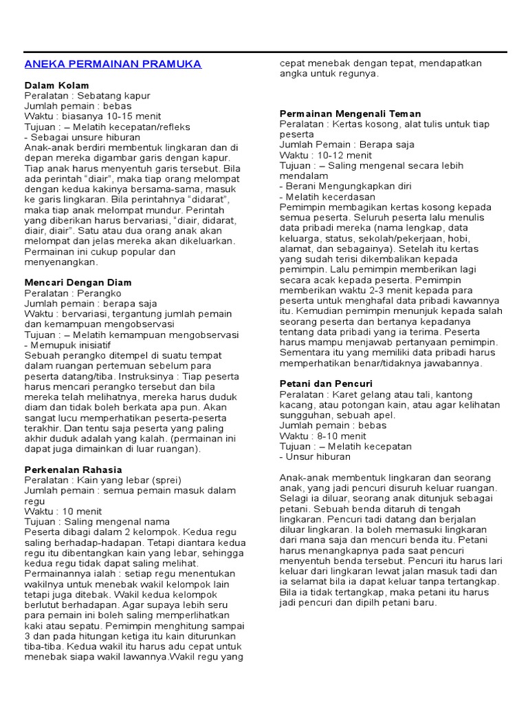 Aneka Permainan Pramuka - Lembar Wawancara Penelitian Permainan Tradisional