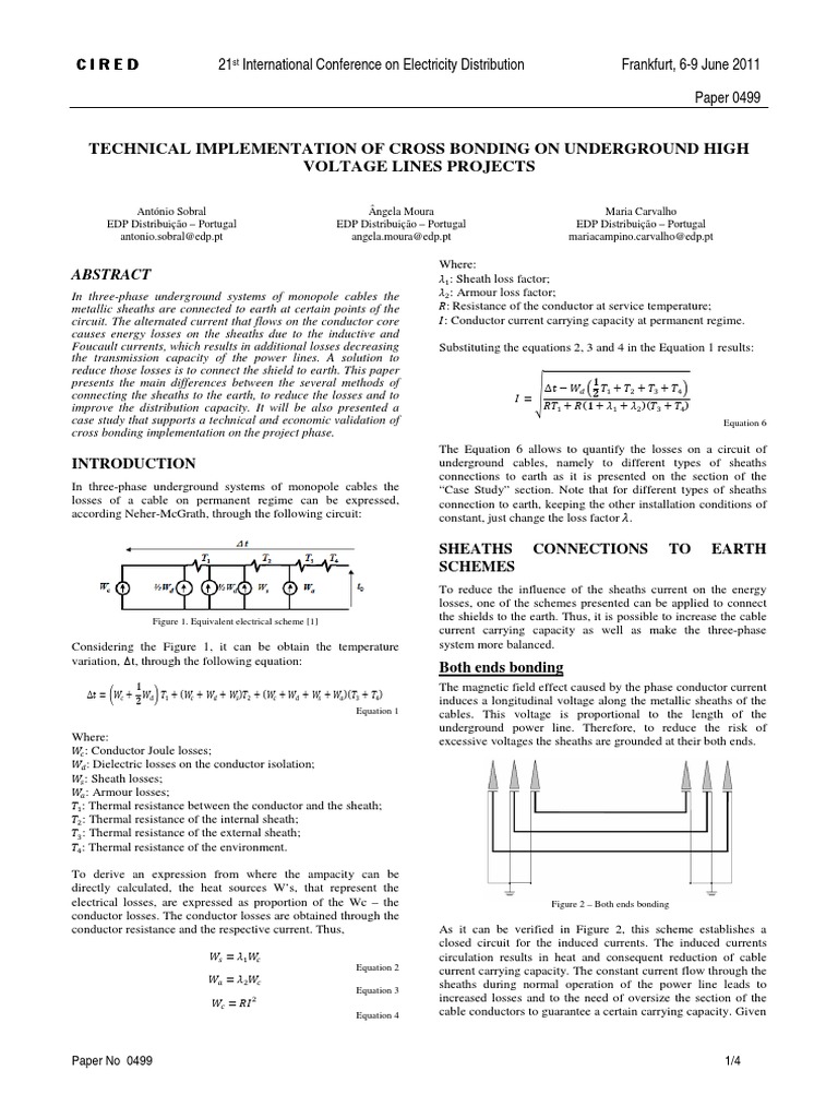 Cross Bonding PDF Cable Electric Current