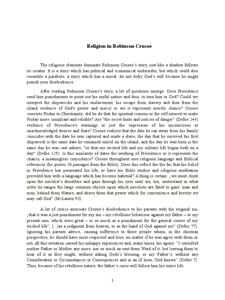robinson crusoe theme essay