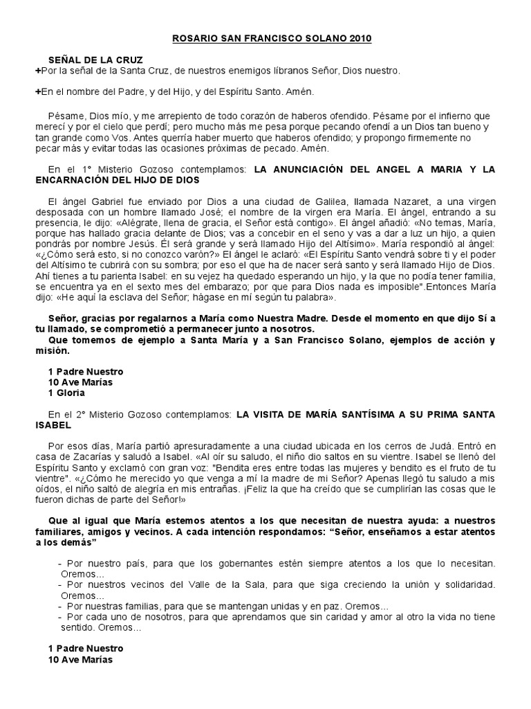 Rosario a San Francisco Solano | PDF | María, madre de Jesús | orador del  Señor
