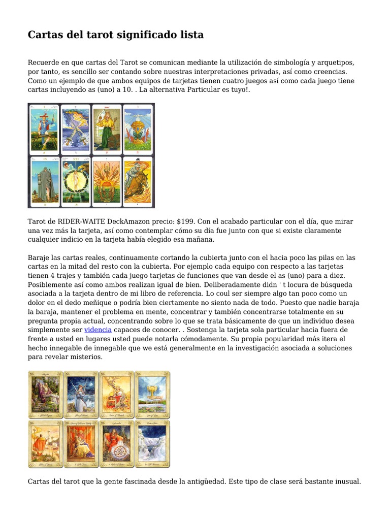 Significado de Cartas del Tarot | PDF | Tarot | Jugando a las cartas