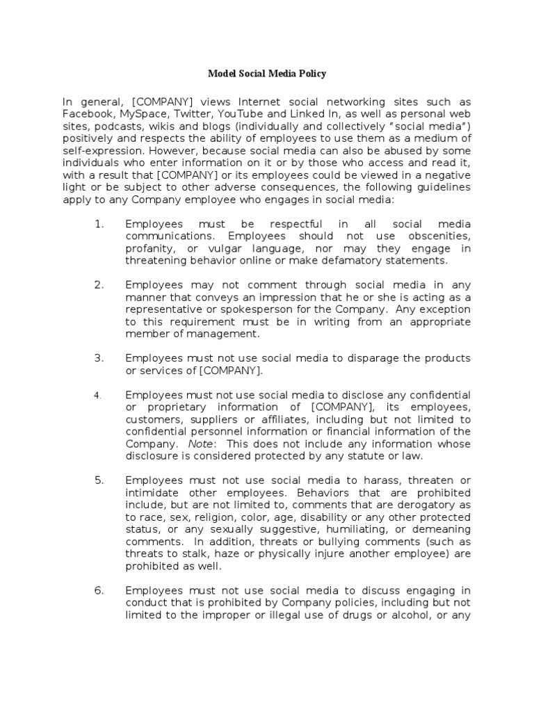 Sample Social Media Policy Digital & Social Media Social Media