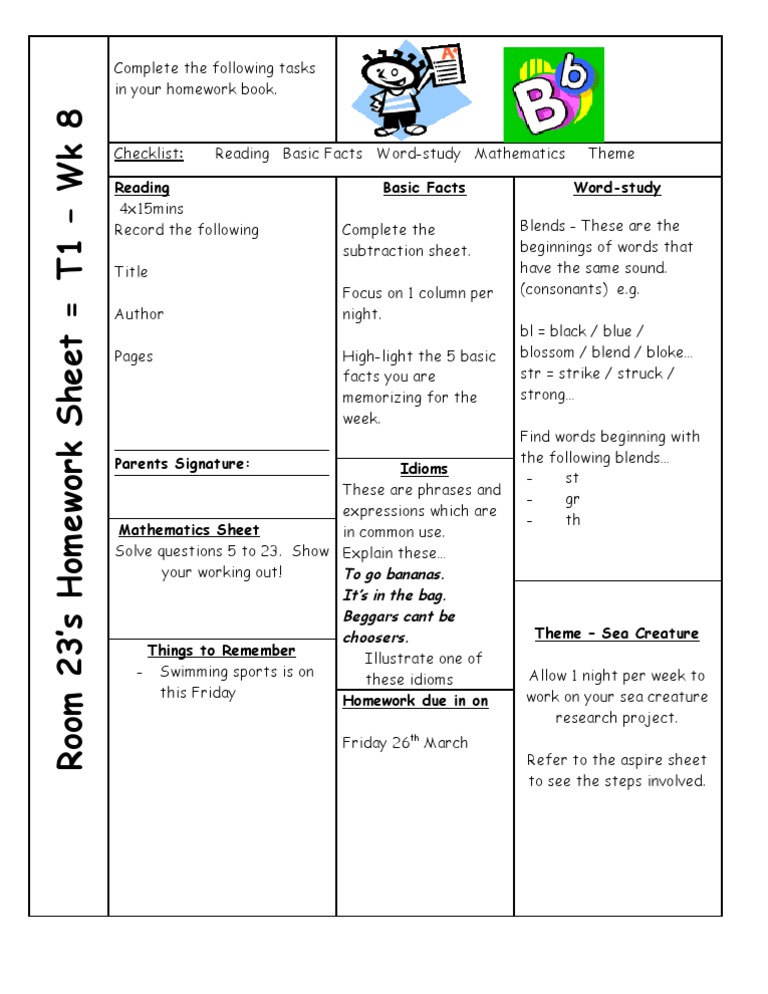 Week 8 Homework Tasks for Room 23 | PDF | Linguistics | Cognitive Science