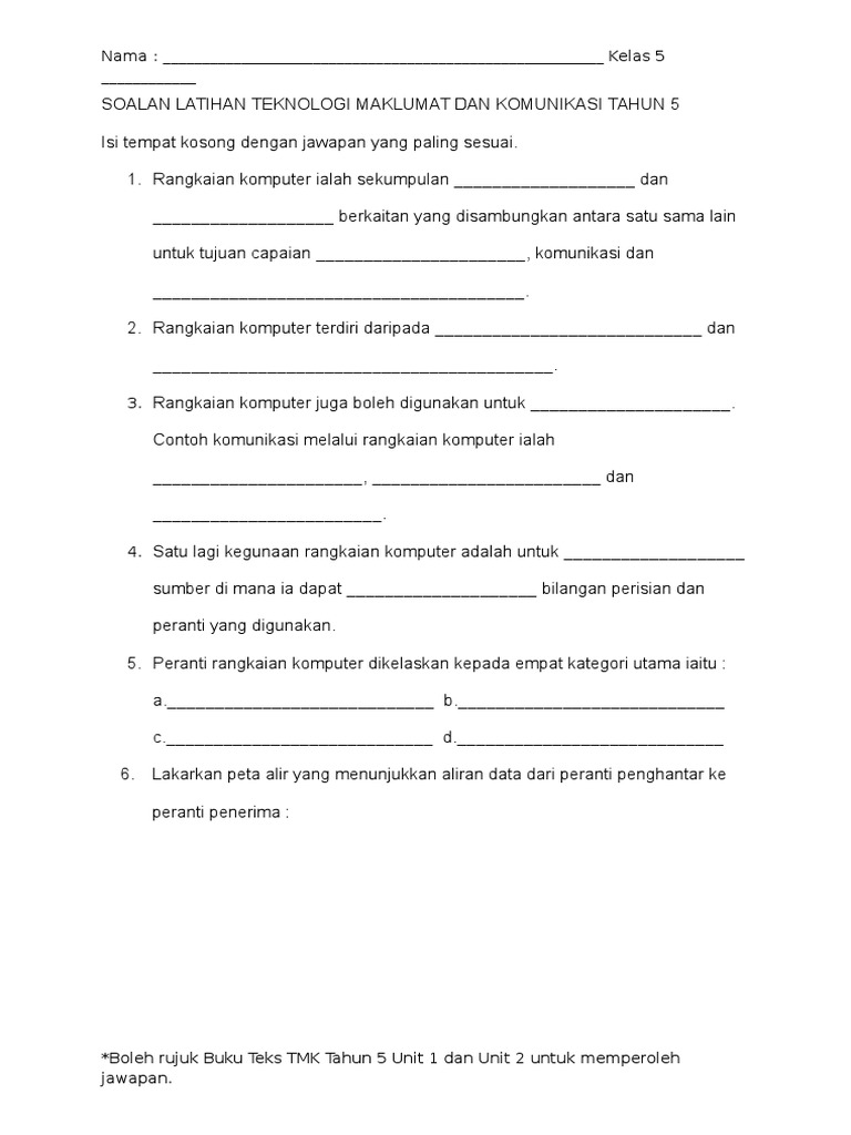 Soalan Latihan Teknologi Maklumat Dan Komunikasi Tahun 5  PDF
