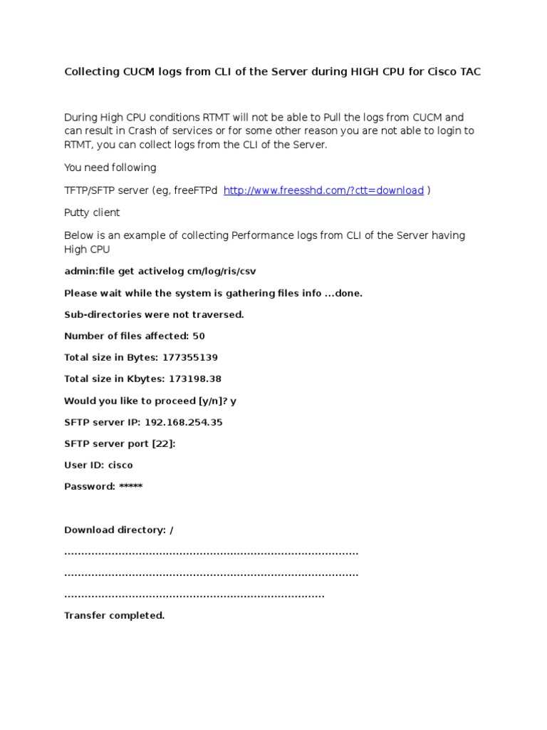 15360719-Collect CUCM Logs From CLI of The Server During HIGH CPU For Cisco  TAC | PDF | File Transfer Protocol | Computer Data