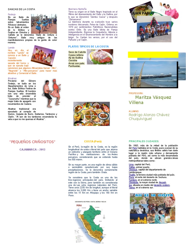 Triptico La Costa Pilar Docx Peru Bailes Prueba Gratuita De