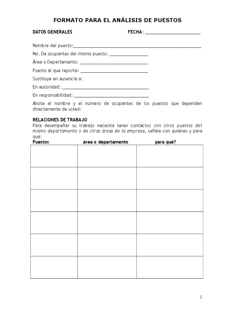 Formato Análisis de Puestos | Atención | Toma de decisiones