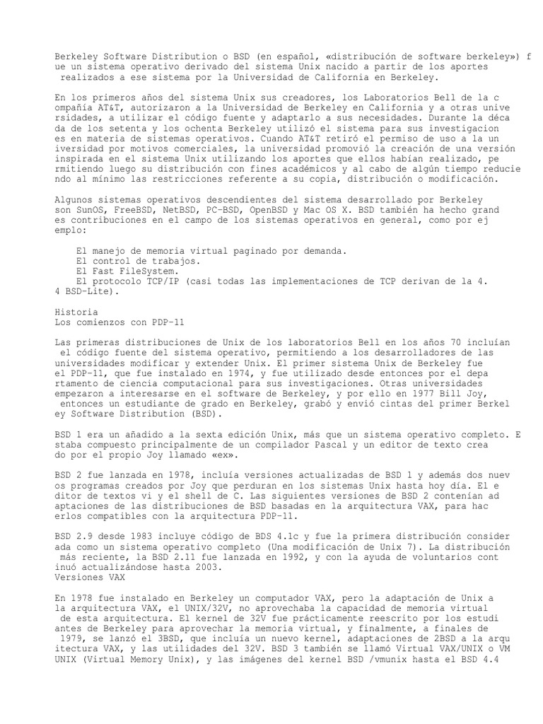 Historia del Sistema BSD | PDF | Distribución de software de Berkeley ...