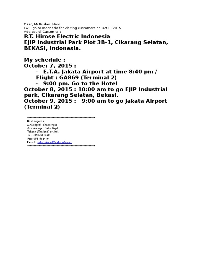 Indonesia Customer Visit Schedule | PDF