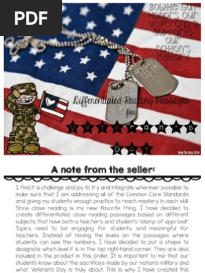 Veterans Day Differentiated Reading Passages