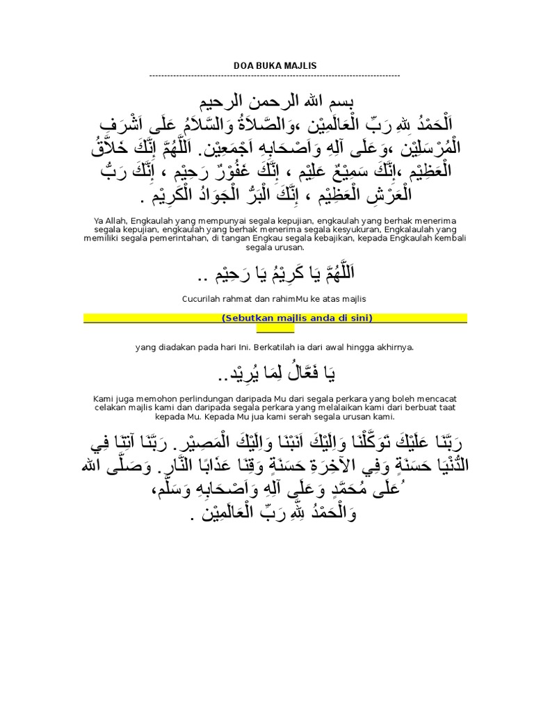 Doa Buka Majlis Pdf