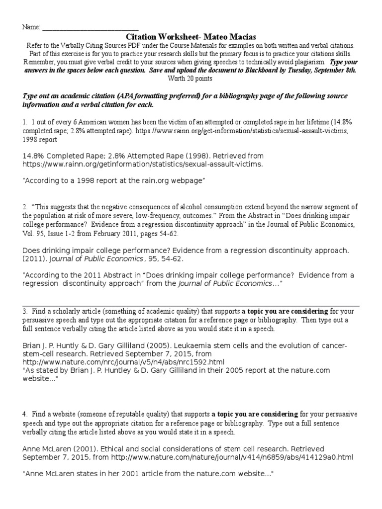 Citation Worksheet-Mateo Macias | PDF