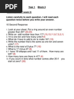 Year 1 Block 3 Test 1 (End of Week 2) Listen Carefully To Each Question. I Will Read Each Question Twice Before You Write Your Answer