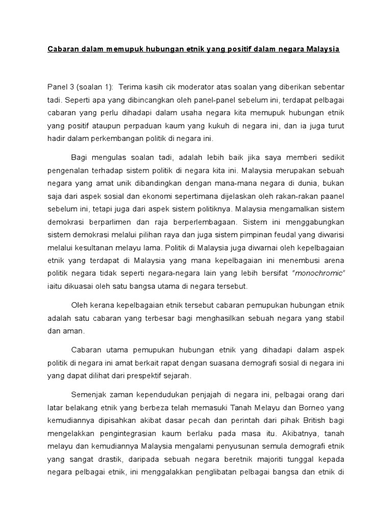 Cabaran Dalam Memupuk Hubungan Etnik Yang Positif Dalam Negara Malaysia Pdf