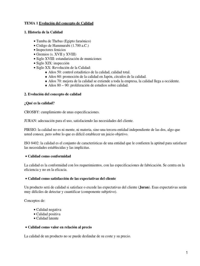 Evolución y Conceptos de Calidad | PDF | Gestión de la calidad ...