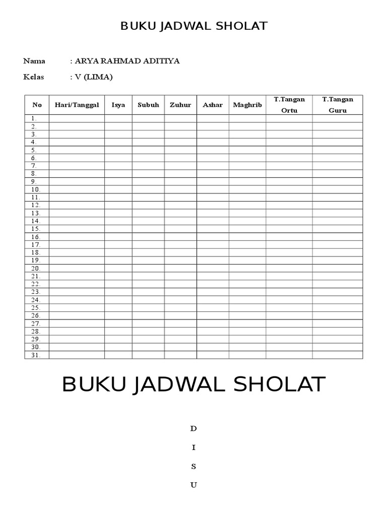 Contoh Buku Agenda Sholat Beinyu Com