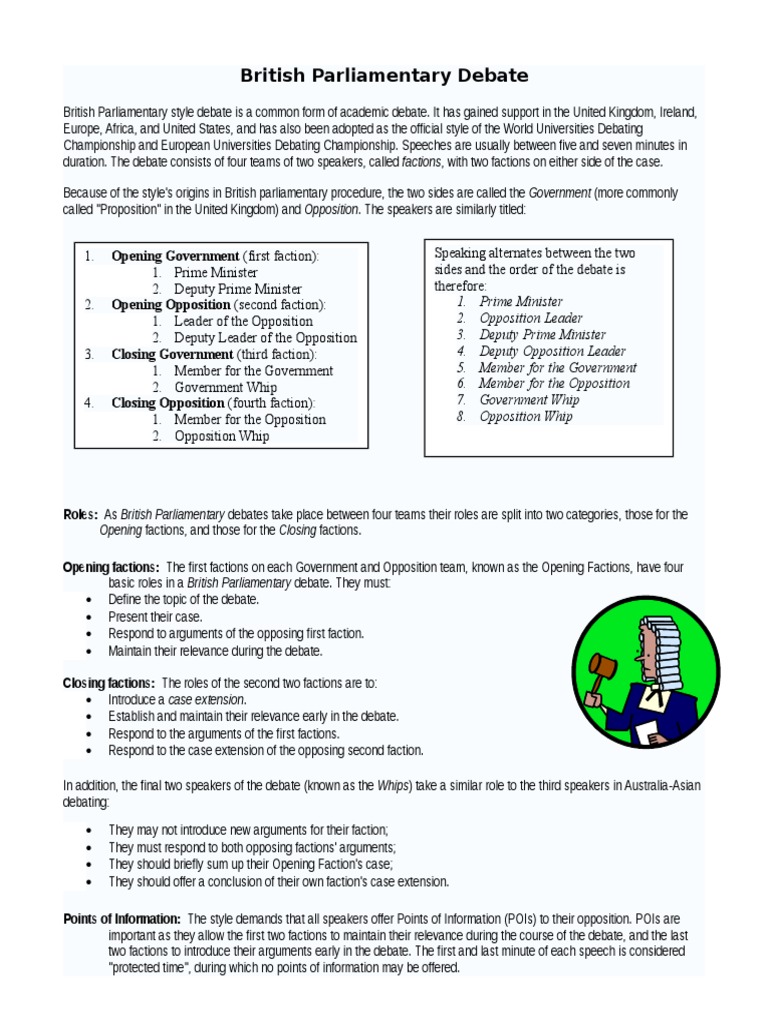 British Parliamentary Debate Definition Rules Political Communication