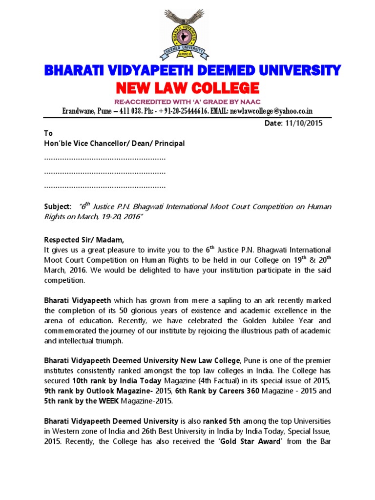 Official Invitation Letter to Law Schools for Participation- 6th