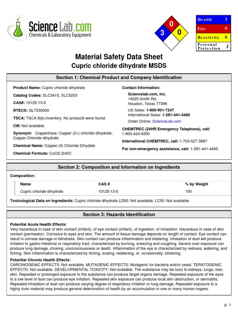 Cupric Chloride Dihydrate Solubility Toxicity
