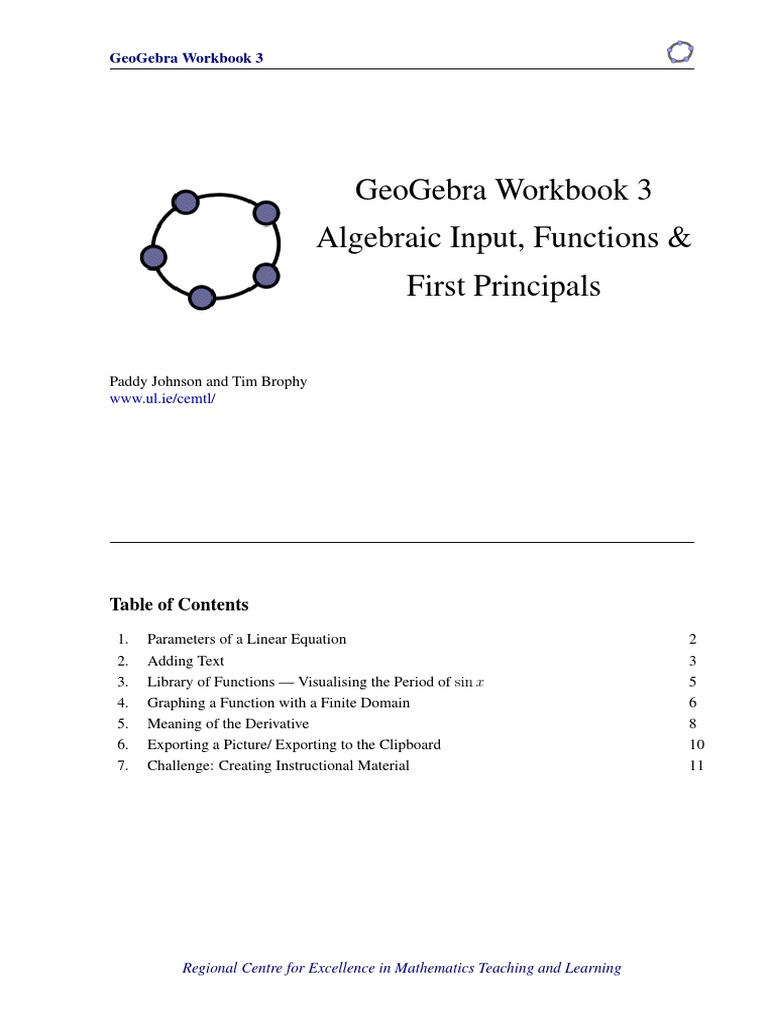 GeoGebra Tutorial: Workbook 3 Guide | PDF | Tangent | Slope