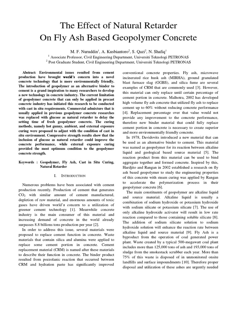 Natural Retarder in Geopolymer Concrete | PDF | Sodium Hydroxide | Concrete