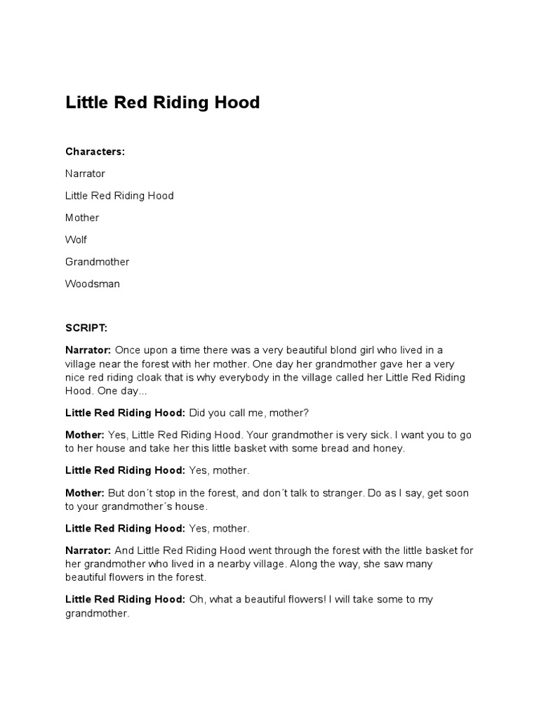 Drama Script Little Red Riding Hood Pdf Little Red Riding Hood