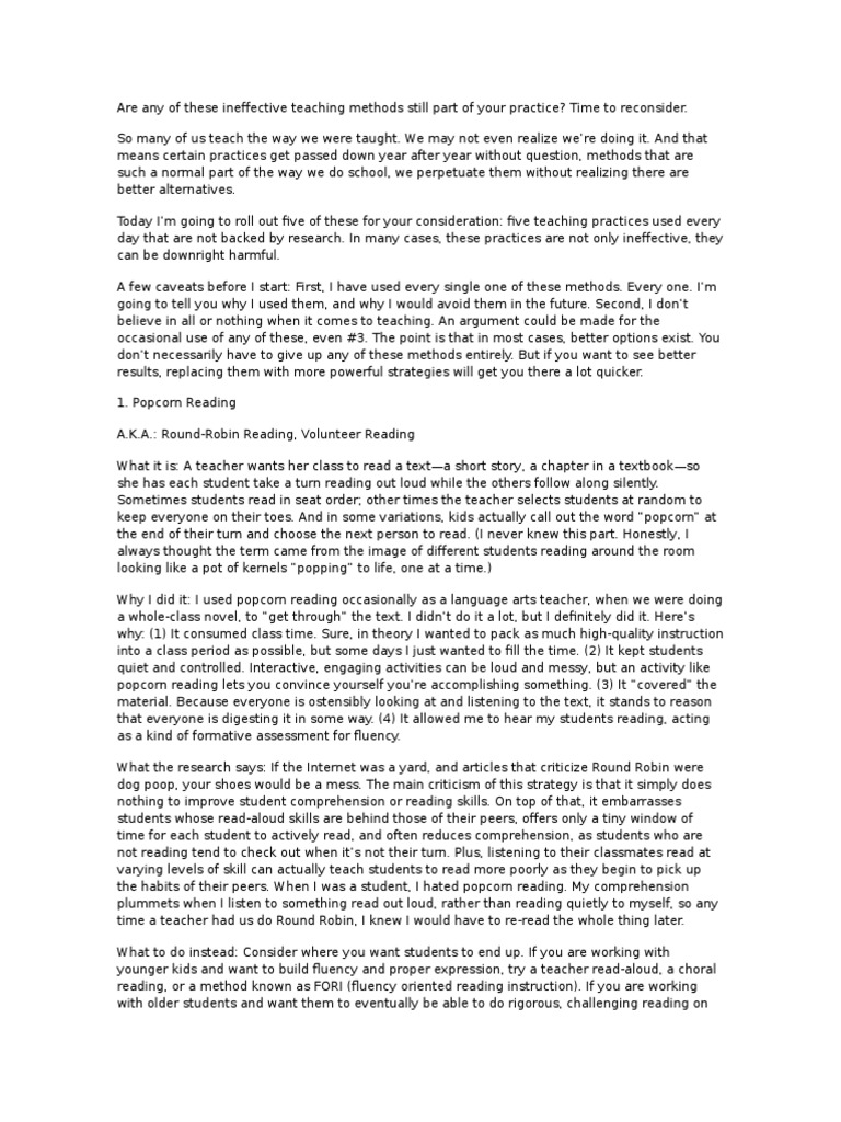 Rethinking Ineffective Teaching Methods | PDF | Learning Styles ...