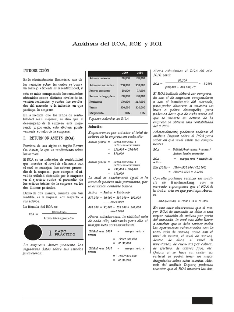 Analisis ROA | PDF | Rentabilidad sobre recursos propios | Retorno de ...