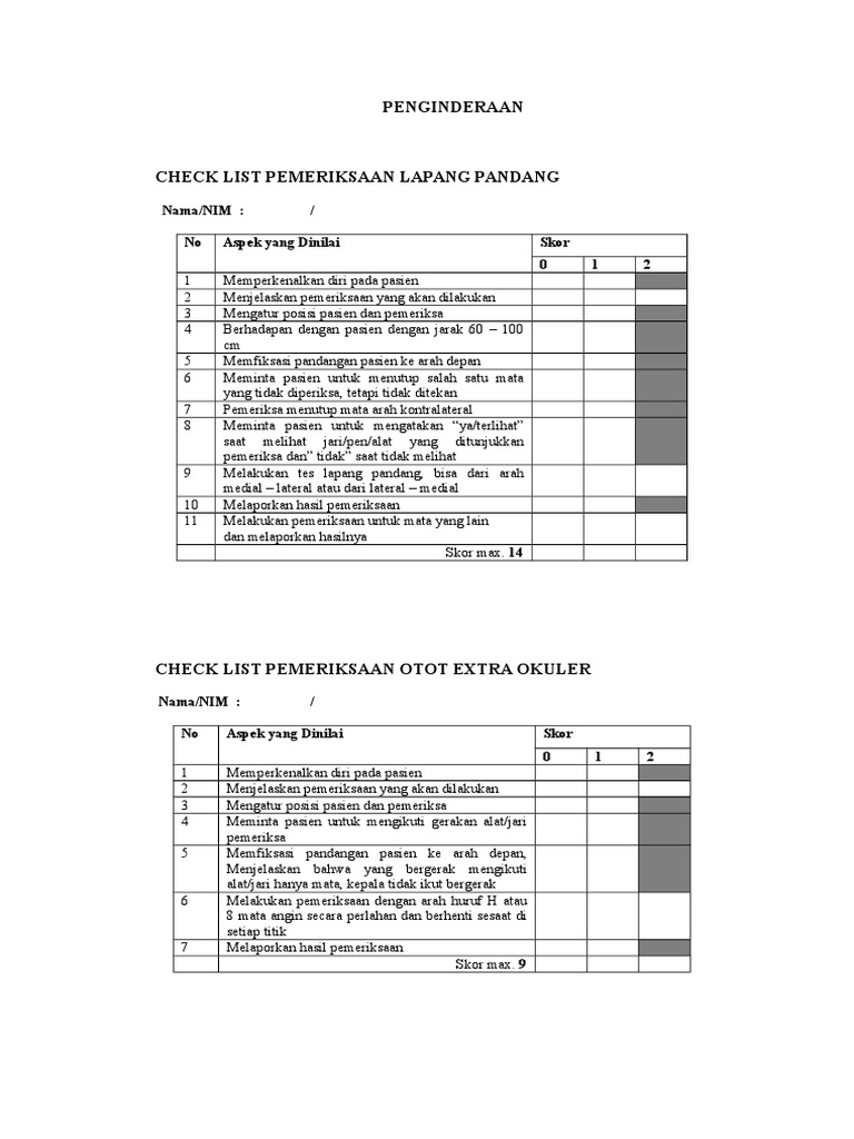 Checklist Pemeriksaan Medis OSCE | PDF