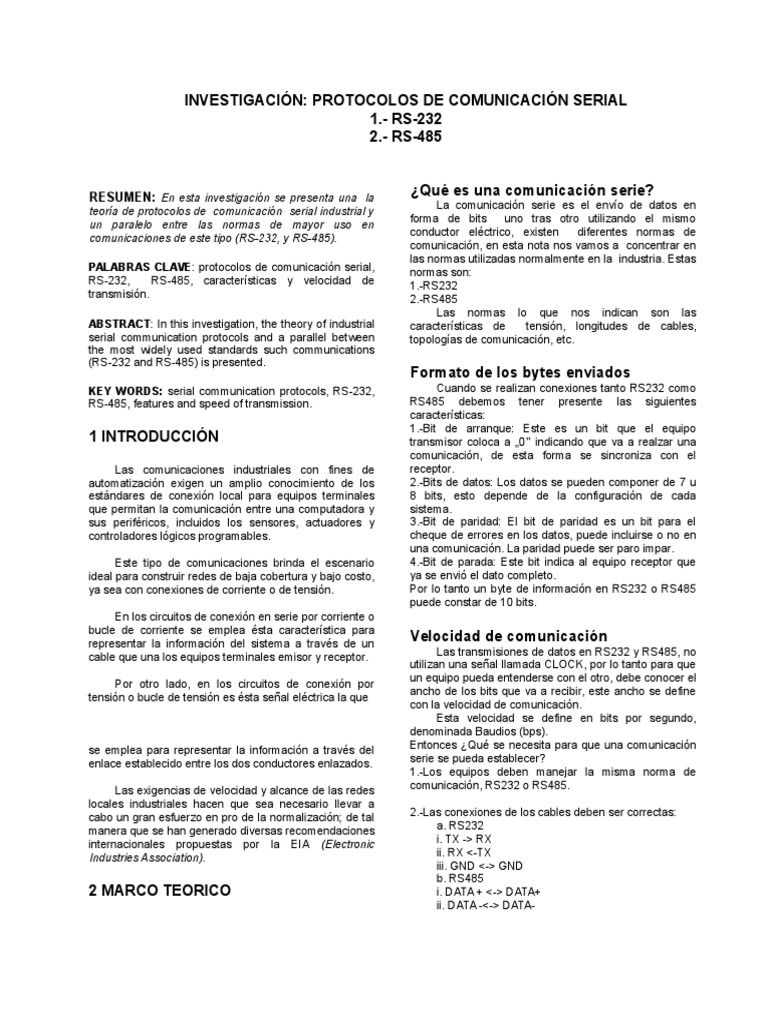 Protocolo RS-232 y RS-485 en Comunicación Serial | PDF | Hardware de la ...