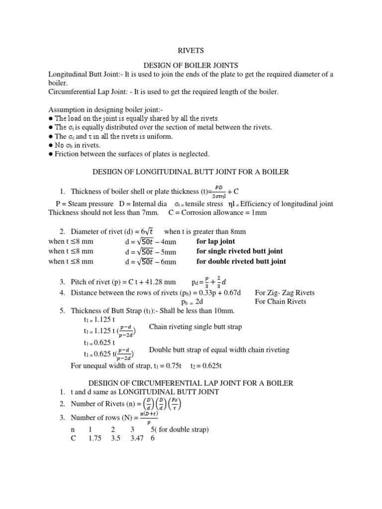 Boiler Joint Design with Rivets | PDF | Technology & Engineering