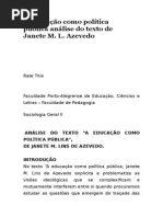 A Educação Como Política Pública Análise Do Texto de Janete M