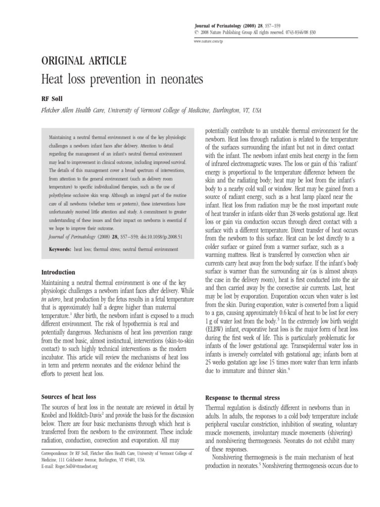 Preventing Heat Loss in Neonates | PDF | Neonatal Intensive Care Unit ...