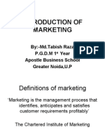 Introduction of Marketing: By:-Md - Tabish Raza P.G.D.M 1 Year Apostle Business School Greater Noida, U.P