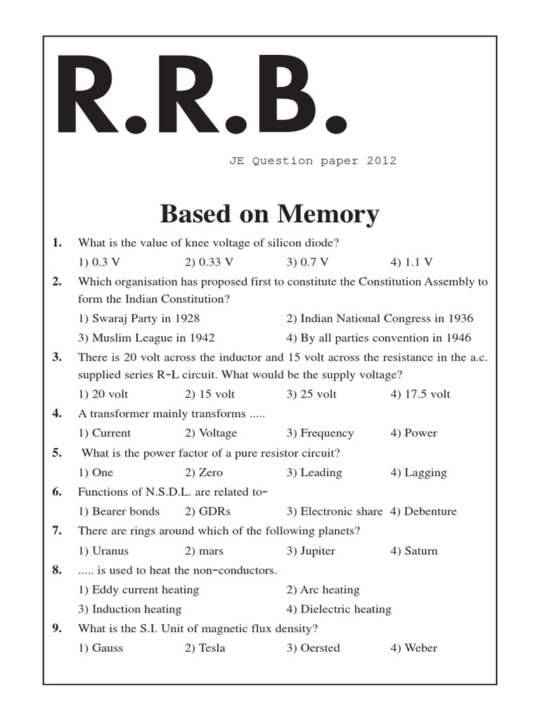 RRB Previous Year Question Papers | PDF