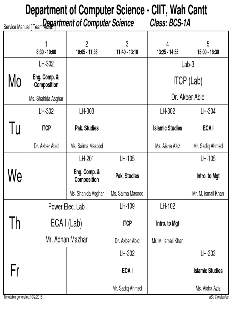CIIT Computer Science Timetable 2015 | PDF | Science & Mathematics