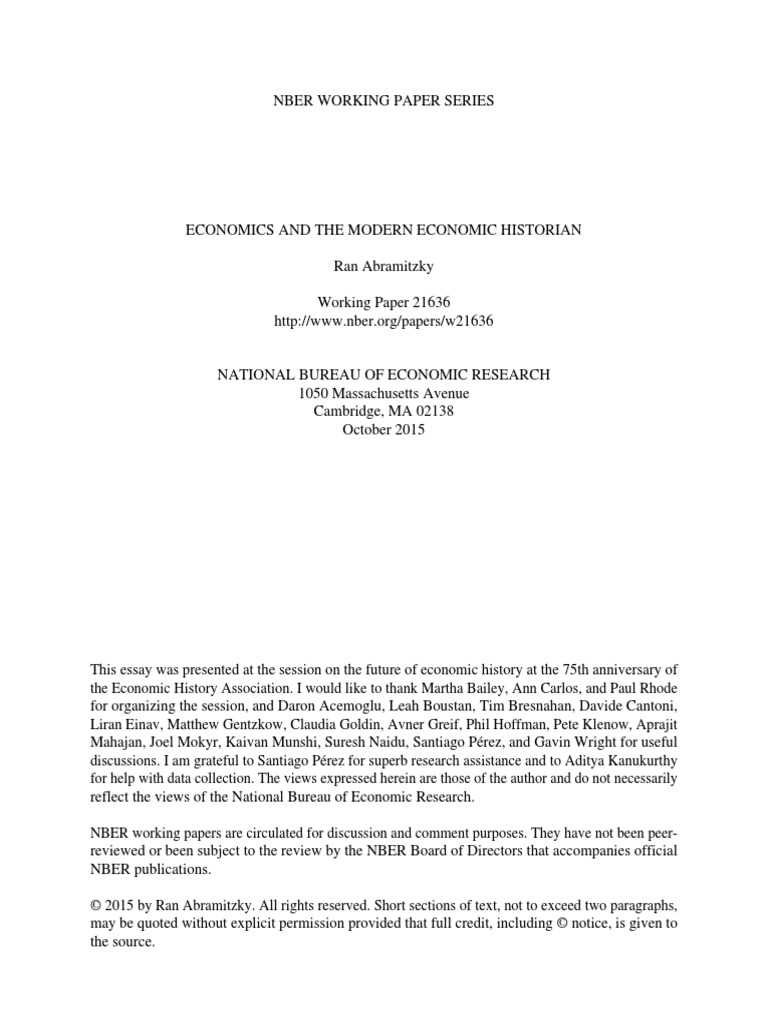 Economics and the Modern Economic Historian | Economic History