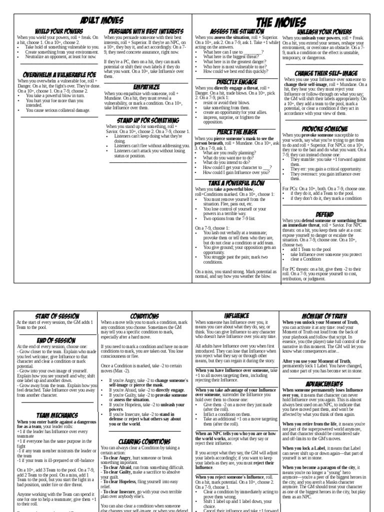 Masks Beta Basic Moves V2 Violence Leisure