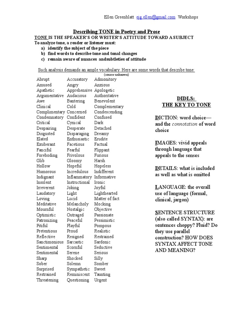 TONE Words and DIDLS Workshops | PDF | Poetry