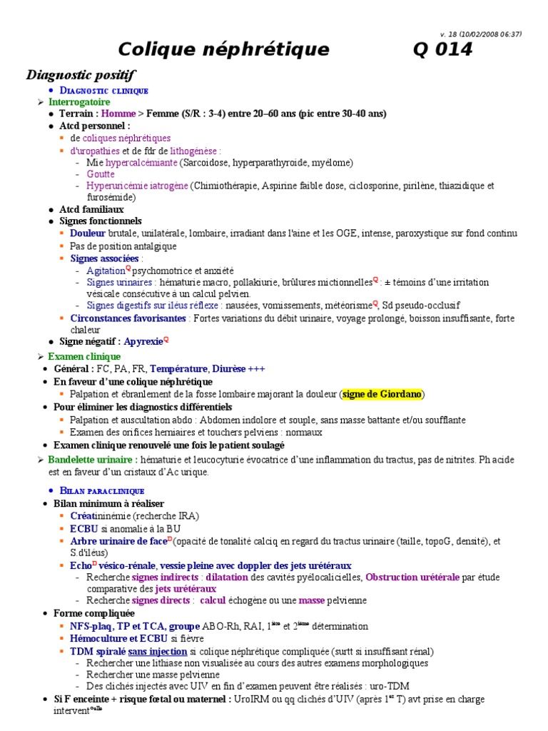 Q014 Colique Nephretique PDF Spécialités médicales Médecine — free download