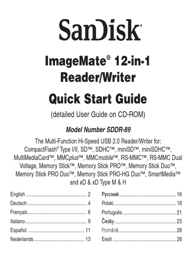 Sandisk ImageMate 12In1 Reader/Writer PDF Usb Flash Drive