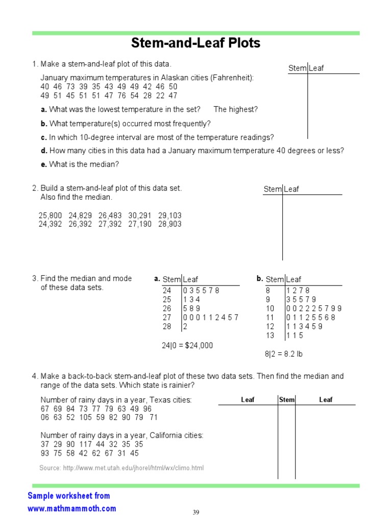 Stem And Leaf Plot Worksheet
